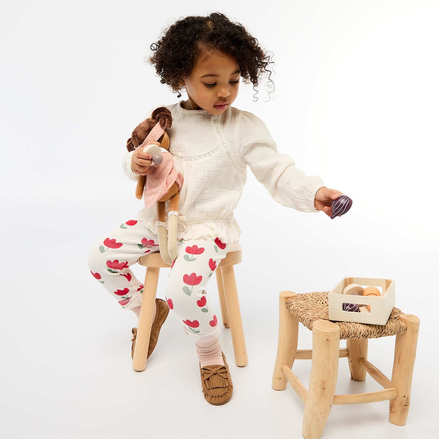 Blouse en gaze de coton avec broderies et dentelle BLANC
