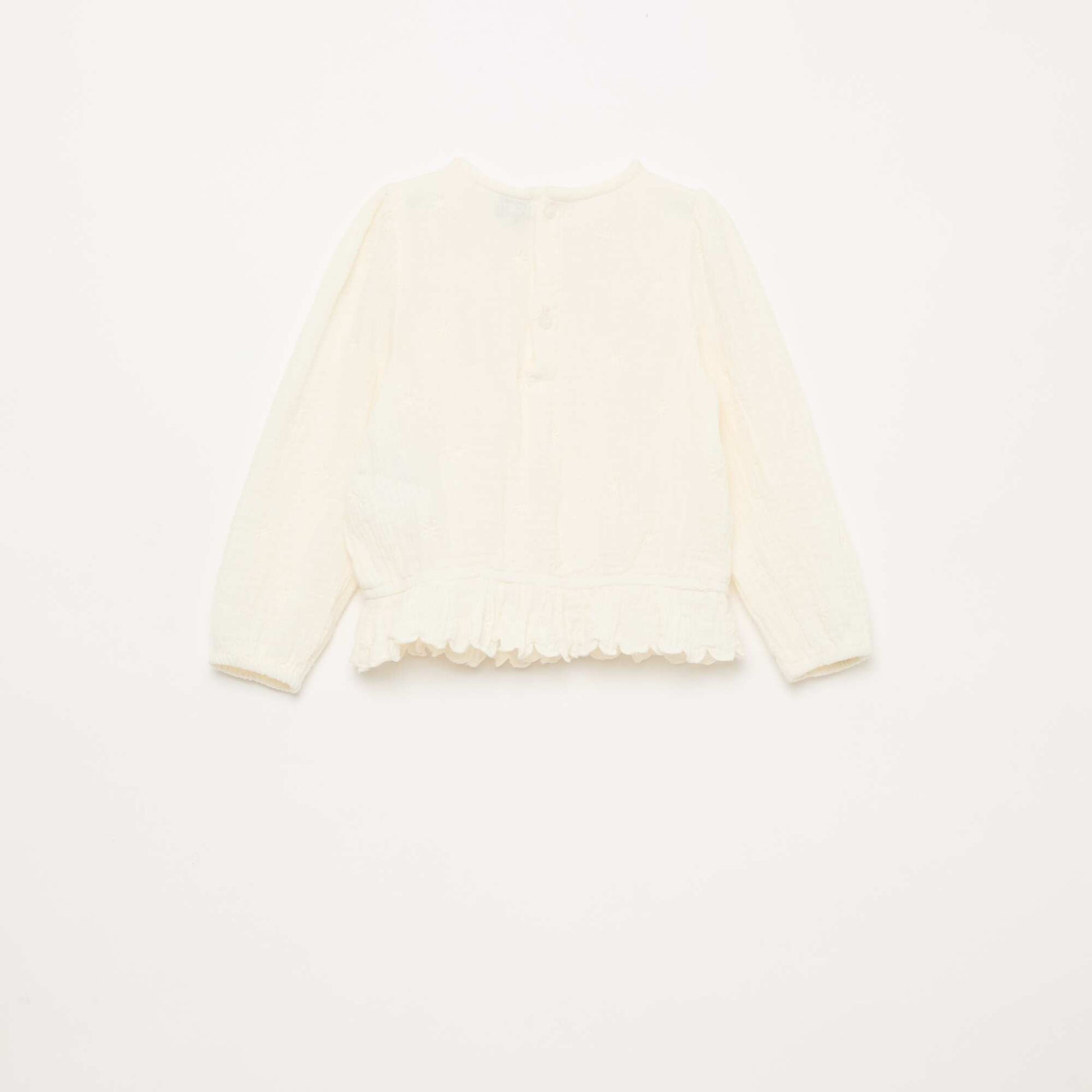 Blouse en gaze de coton avec broderies et dentelle BLANC