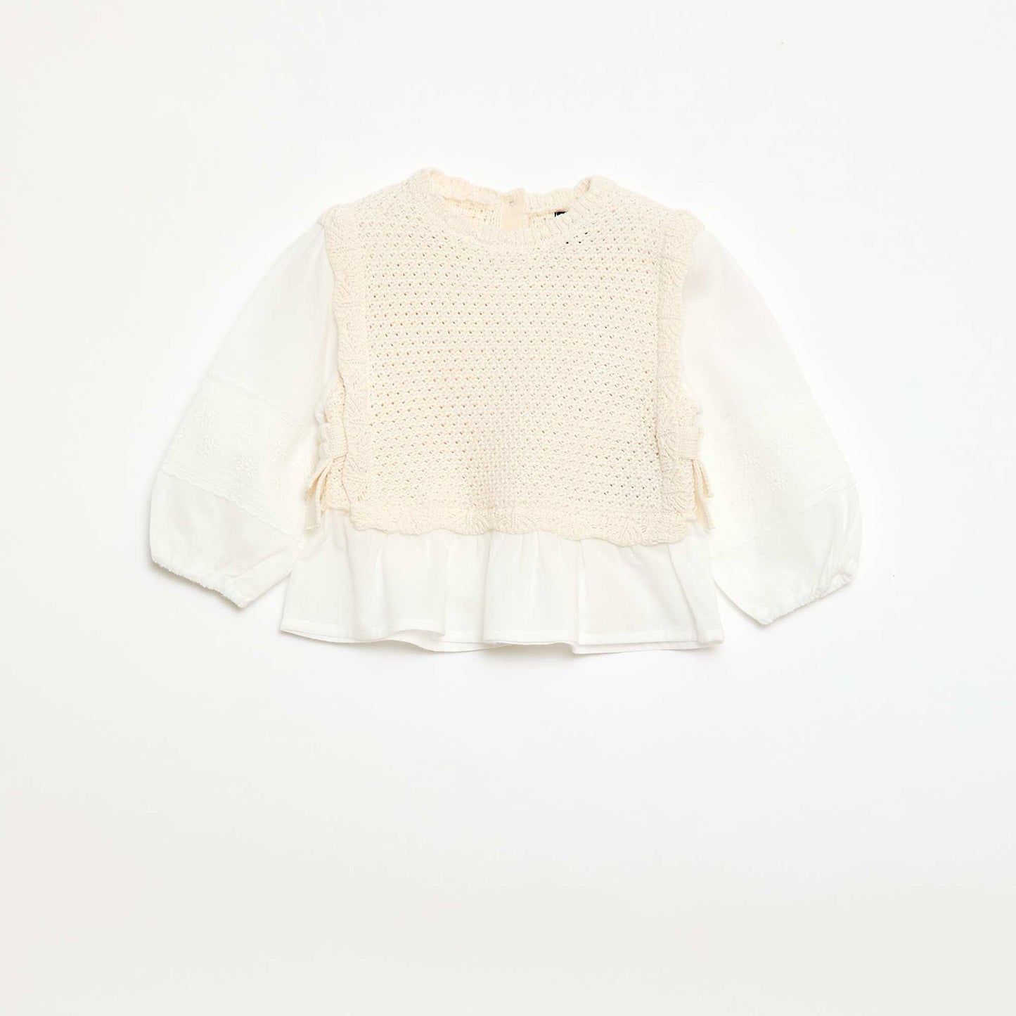 Pull 2 en 1 maille tricot + double gaze de coton BEIGE