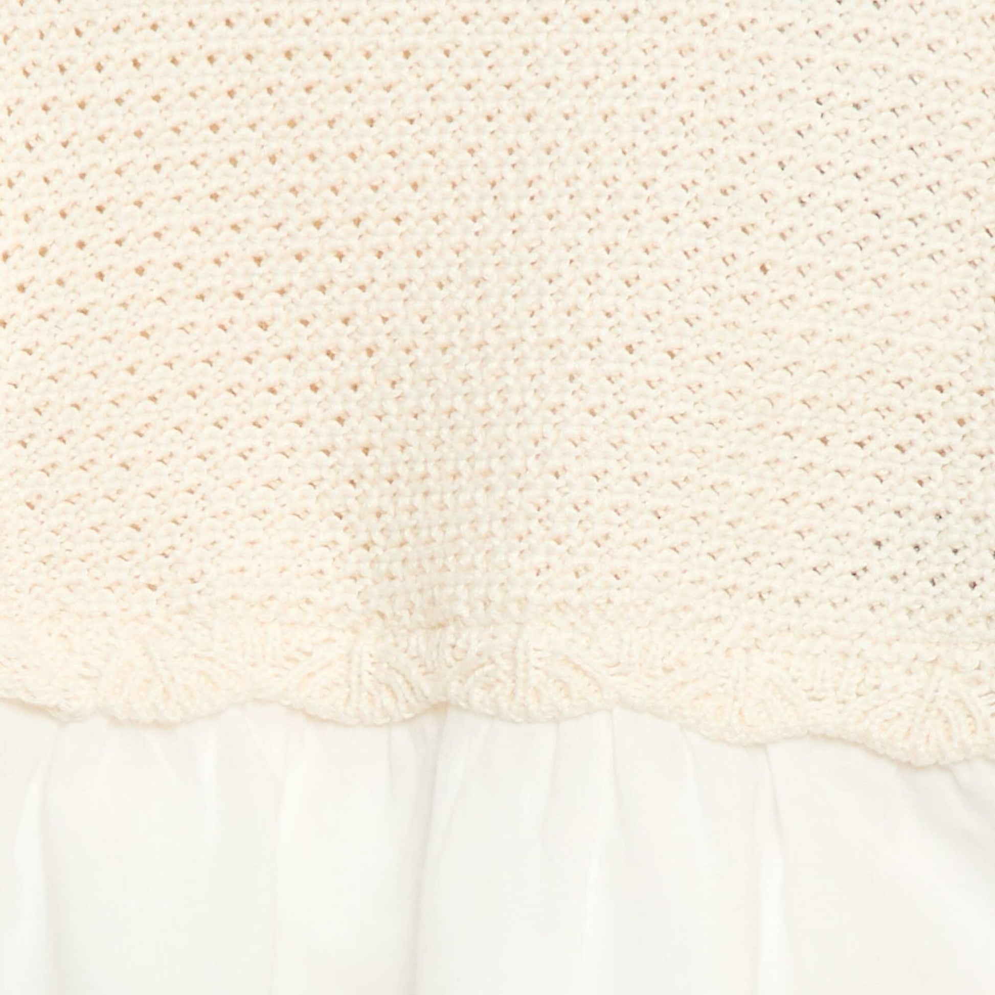 Pull 2 en 1 maille tricot + double gaze de coton BEIGE