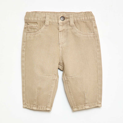 Pantalon paperbag en twill de coton BEIGE