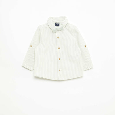 Chemise en coton avec nœud papillon amovible BLANC