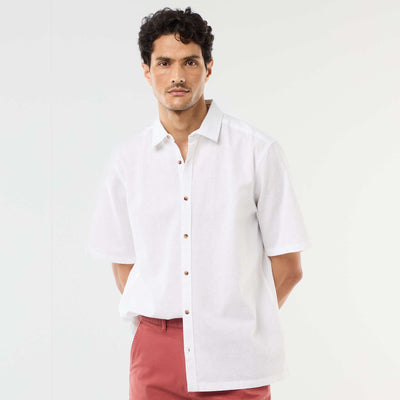 Chemise à manches courtes en lin mélangé BLANC