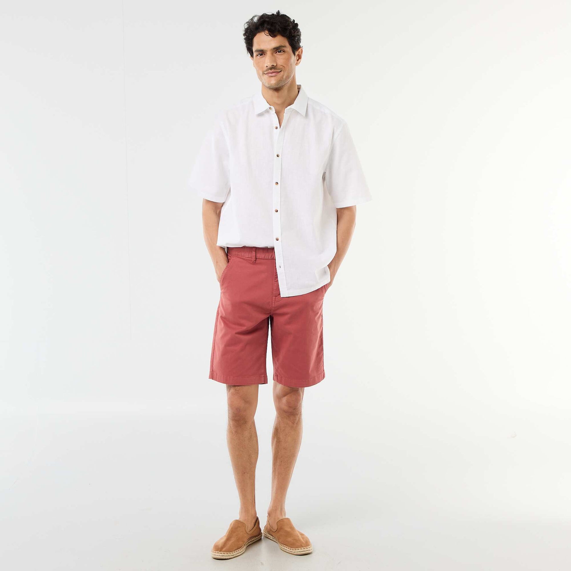 Chemise à manches courtes en lin mélangé BLANC