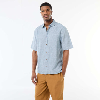 Chemise à manches courtes en lin mélangé VERT CLAIR