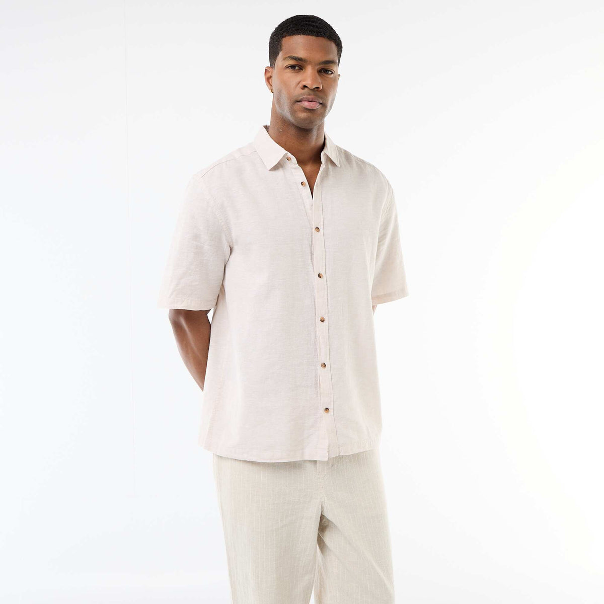 Chemise à manches courtes en lin mélangé ECRU