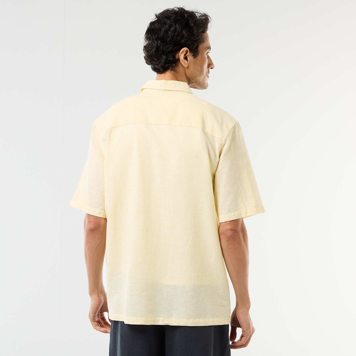Chemise à manches courtes en lin mélangé JAUNE