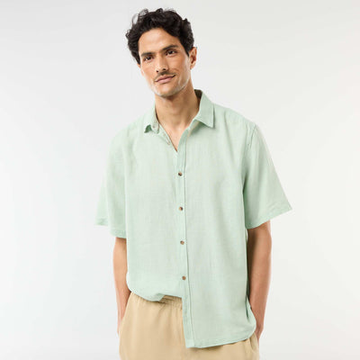 Chemise à manches courtes en lin mélangé VERT CLAIR
