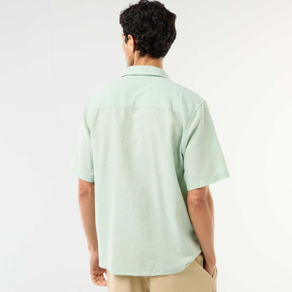 Chemise à manches courtes en lin mélangé VERT CLAIR
