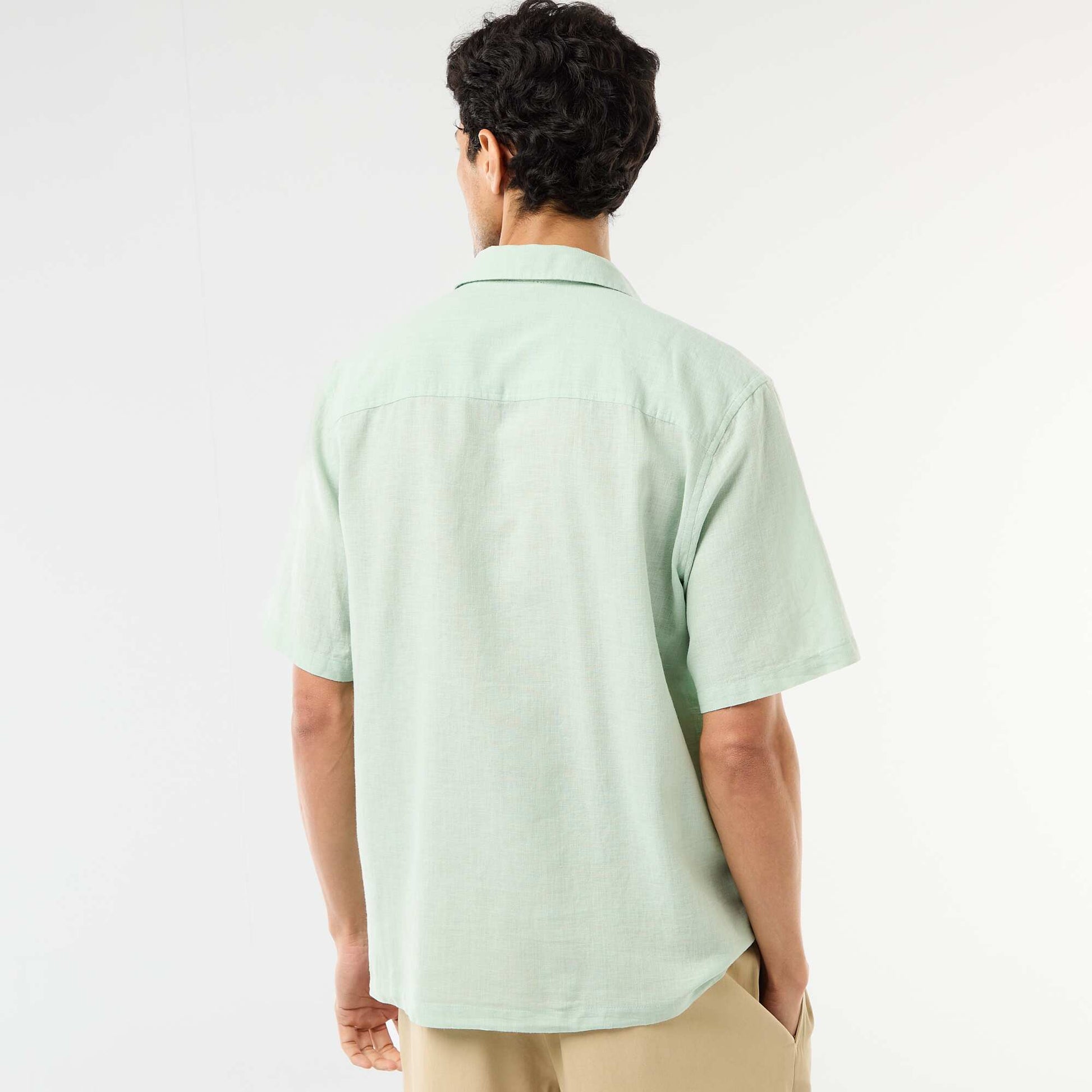 Chemise à manches courtes en lin mélangé VERT CLAIR