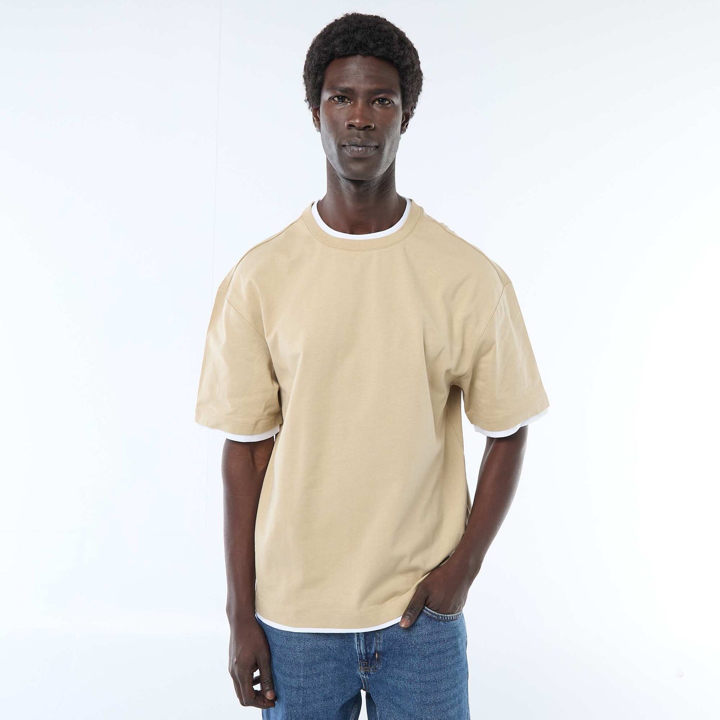 T-shirt effet 2-en-1 à manches courtes BEIGE