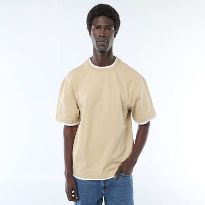 T-shirt effet 2-en-1 à manches courtes BEIGE