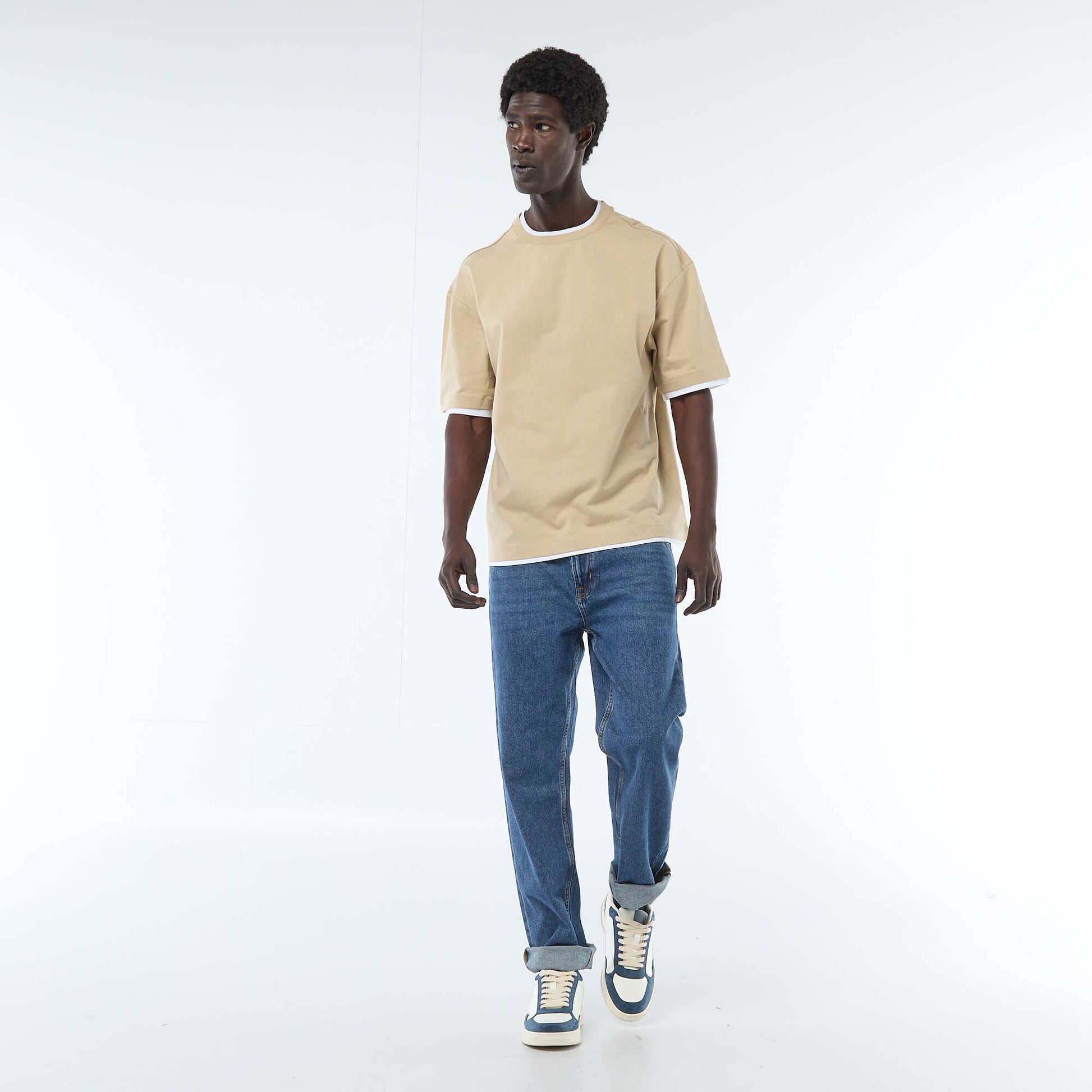 T-shirt effet 2-en-1 à manches courtes BEIGE