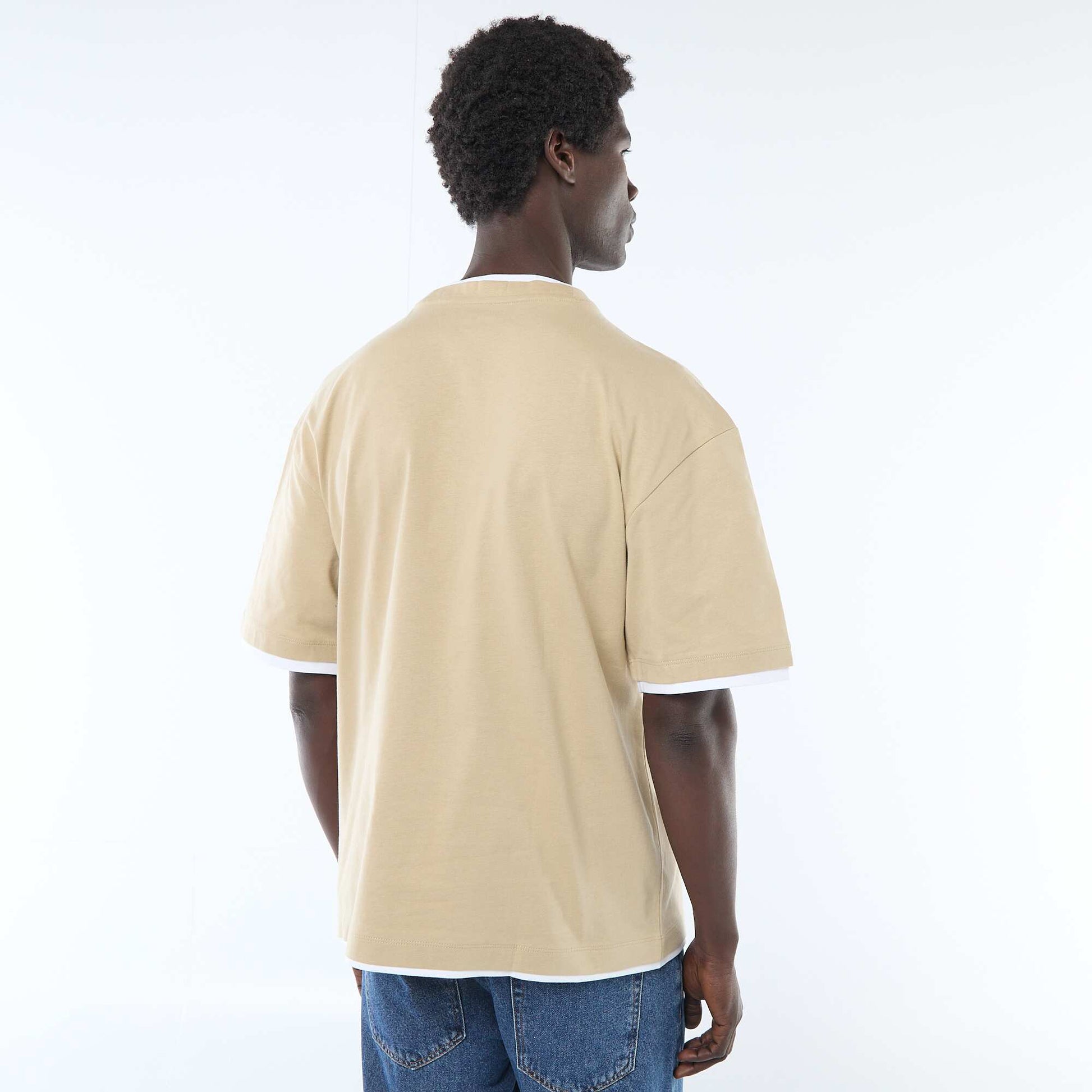 T-shirt effet 2-en-1 à manches courtes BEIGE