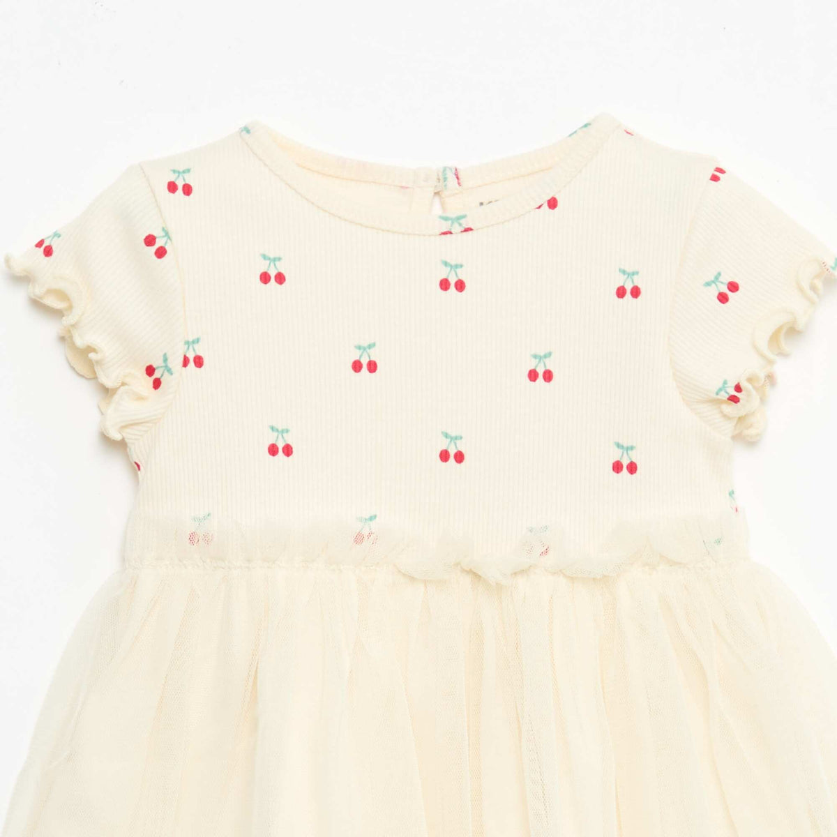 Robe en maille côtelée et tulle BLANC