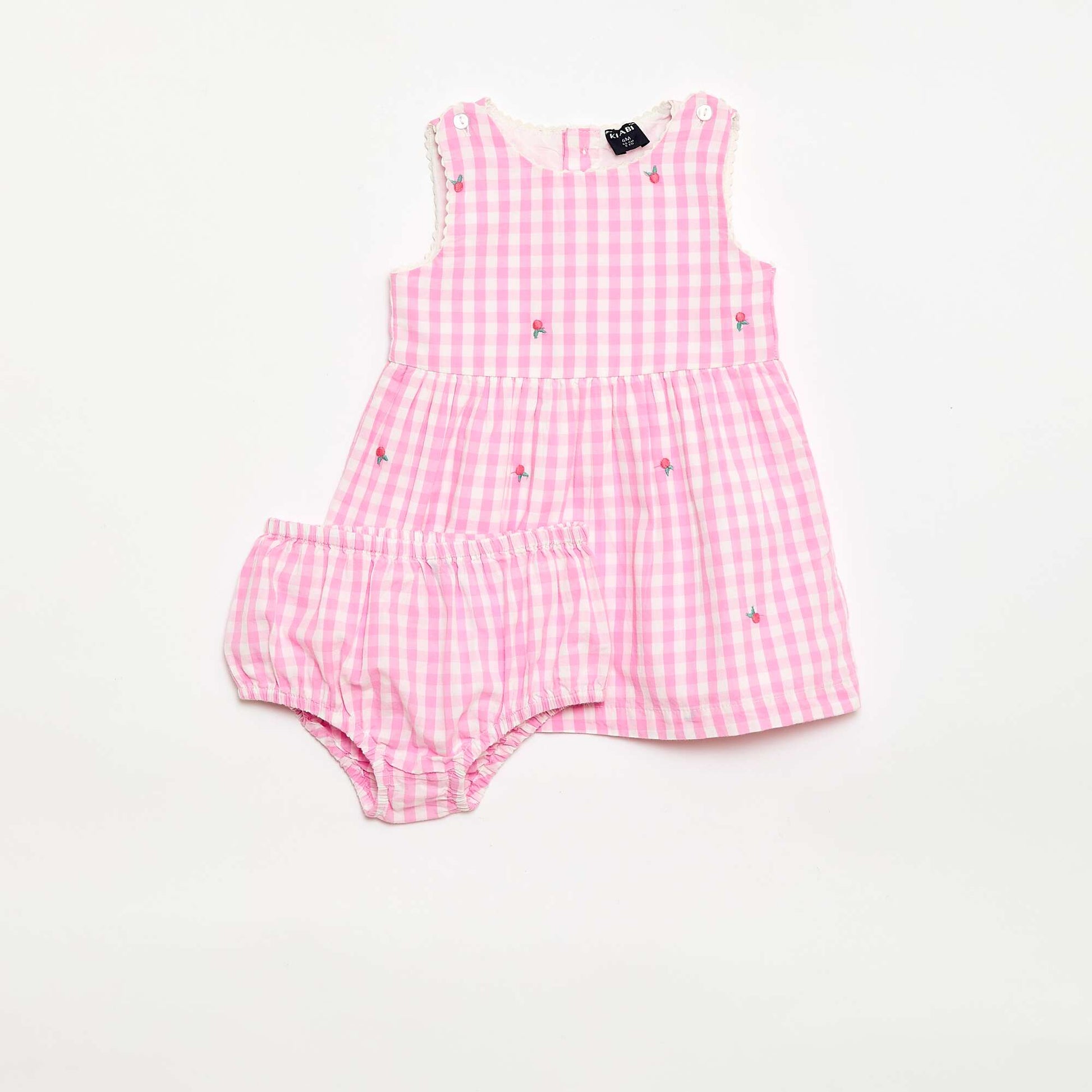 Ensemble 2 pièces - Robe vichy sans manches en popeline de coton + culotte ROSE