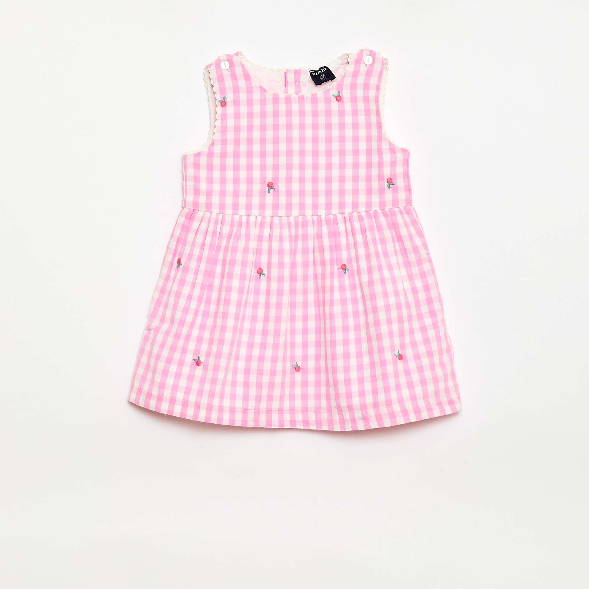 Ensemble 2 pièces - Robe vichy sans manches en popeline de coton + culotte ROSE