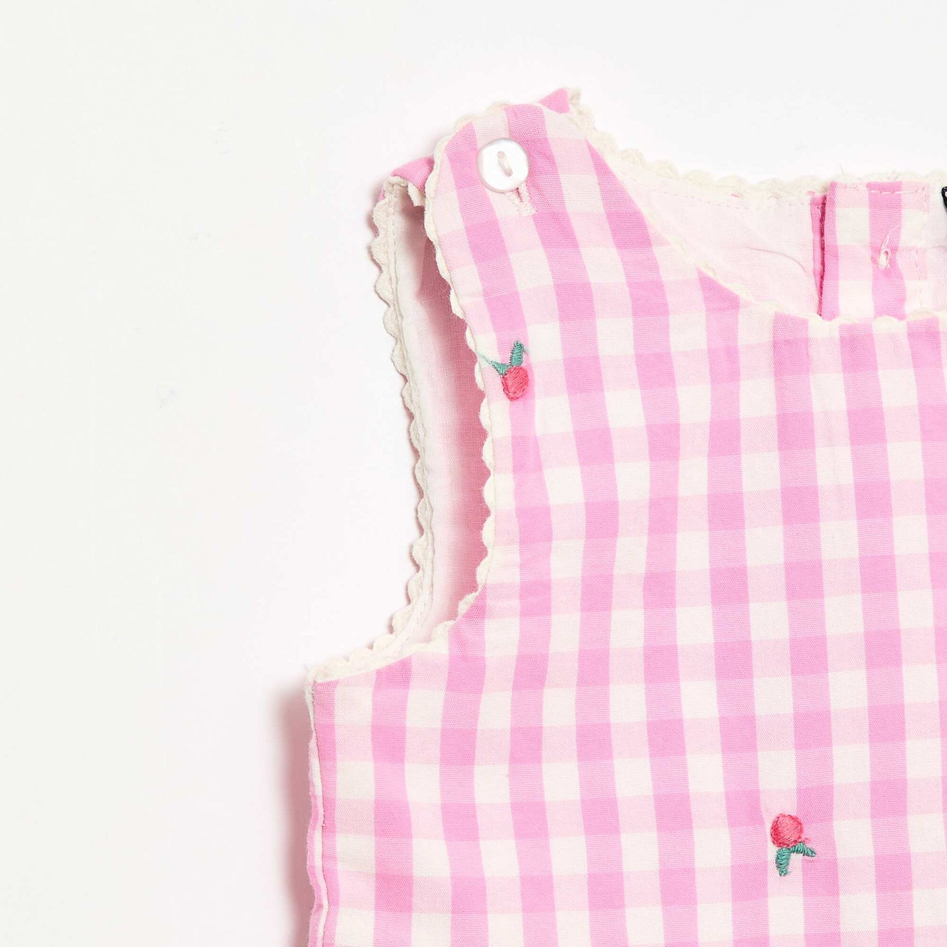 Ensemble 2 pièces - Robe vichy sans manches en popeline de coton + culotte ROSE