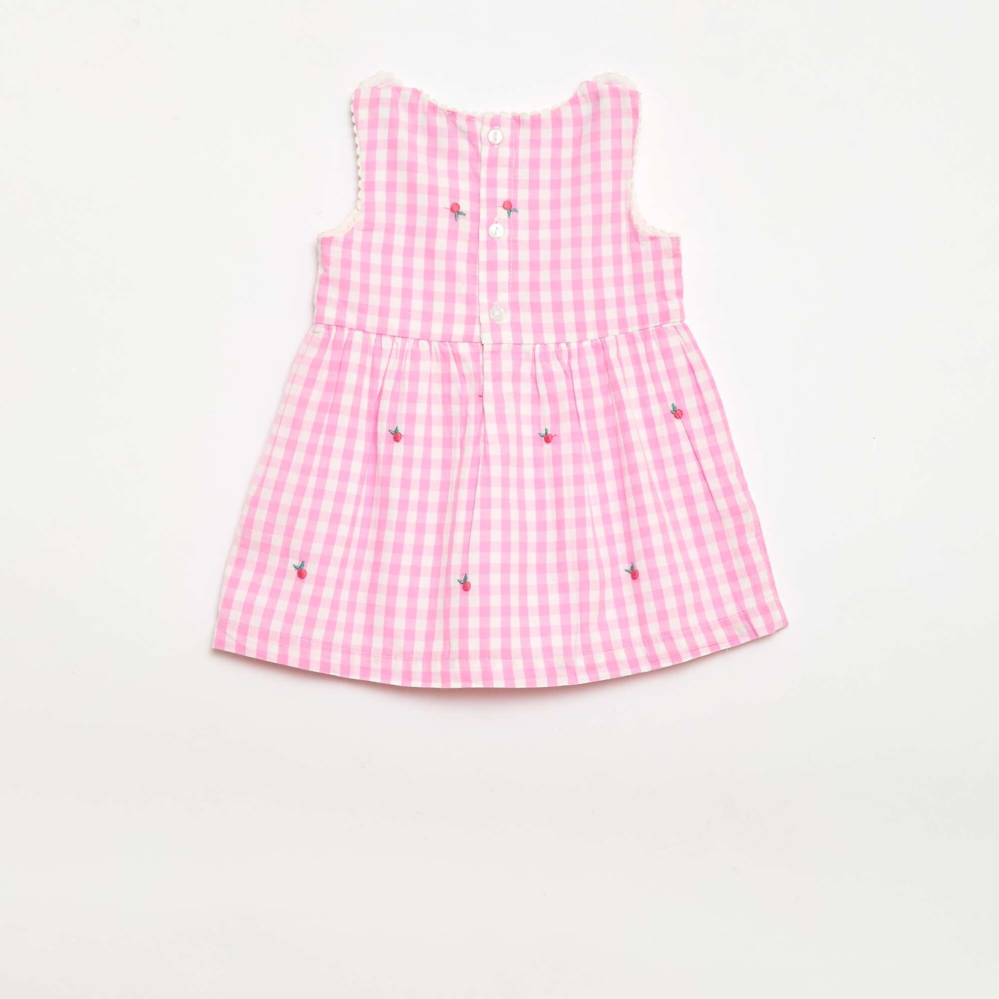Ensemble 2 pièces - Robe vichy sans manches en popeline de coton + culotte ROSE