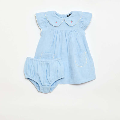 Ensemble 2 pièces - Robe à manches courtes + culotte BLEU
