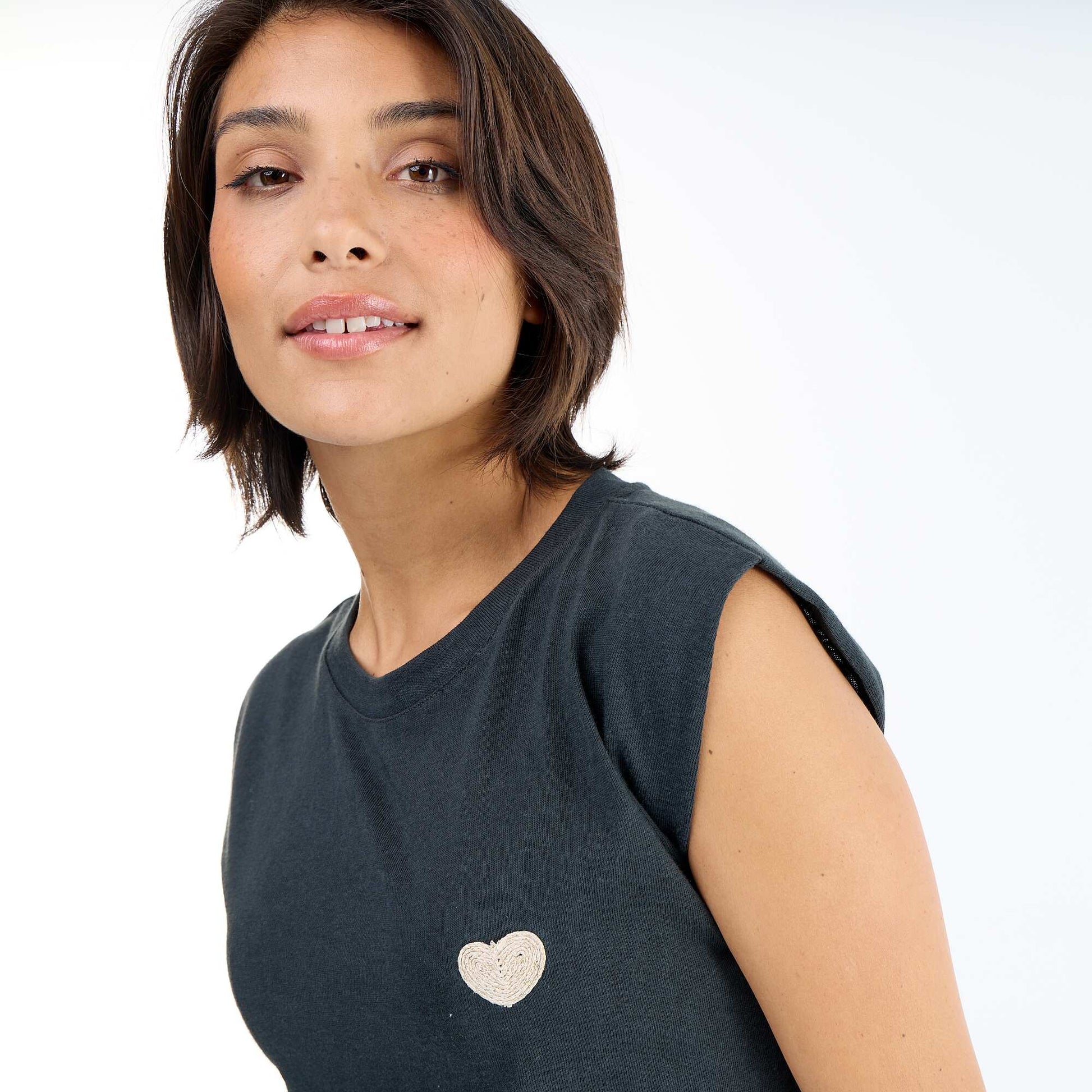 T-shirt en jersey sans manches NOIR