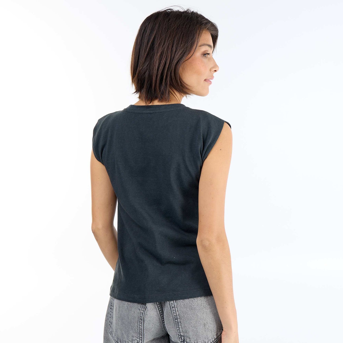 T-shirt en jersey sans manches NOIR