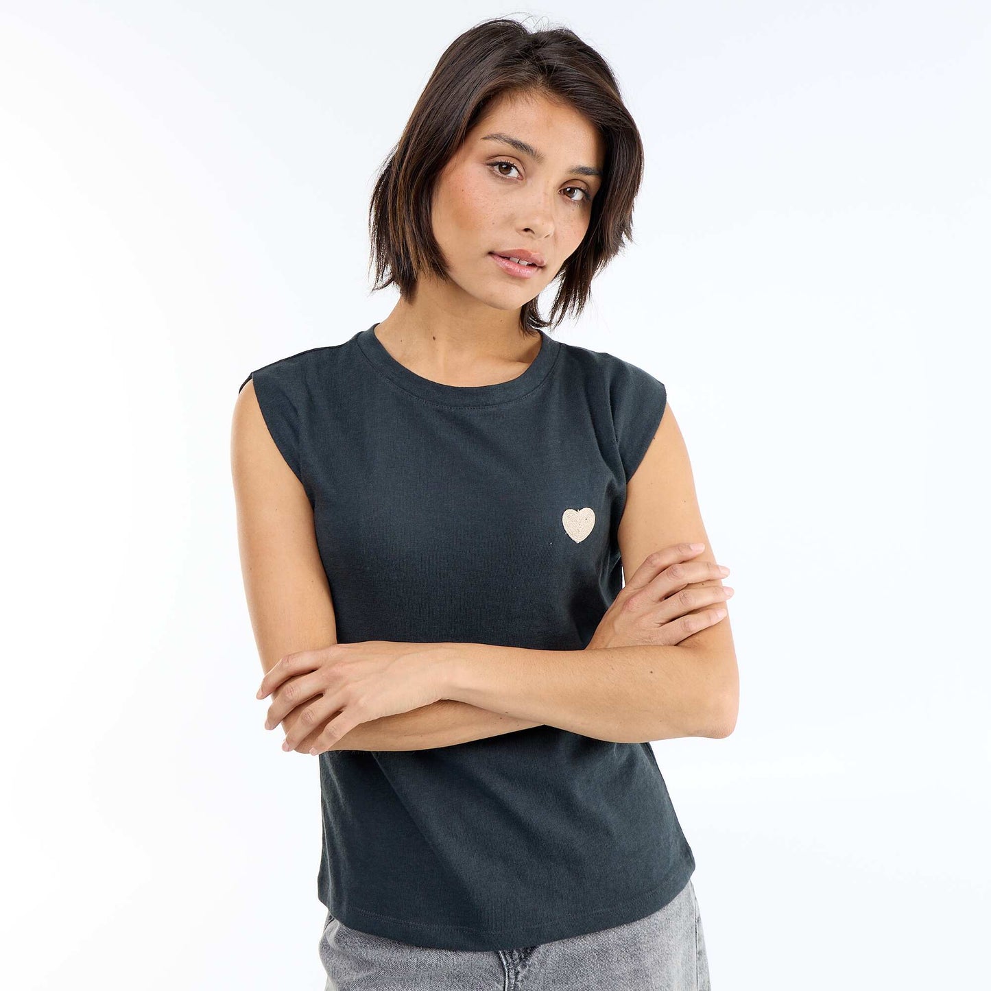 T-shirt en jersey sans manches NOIR