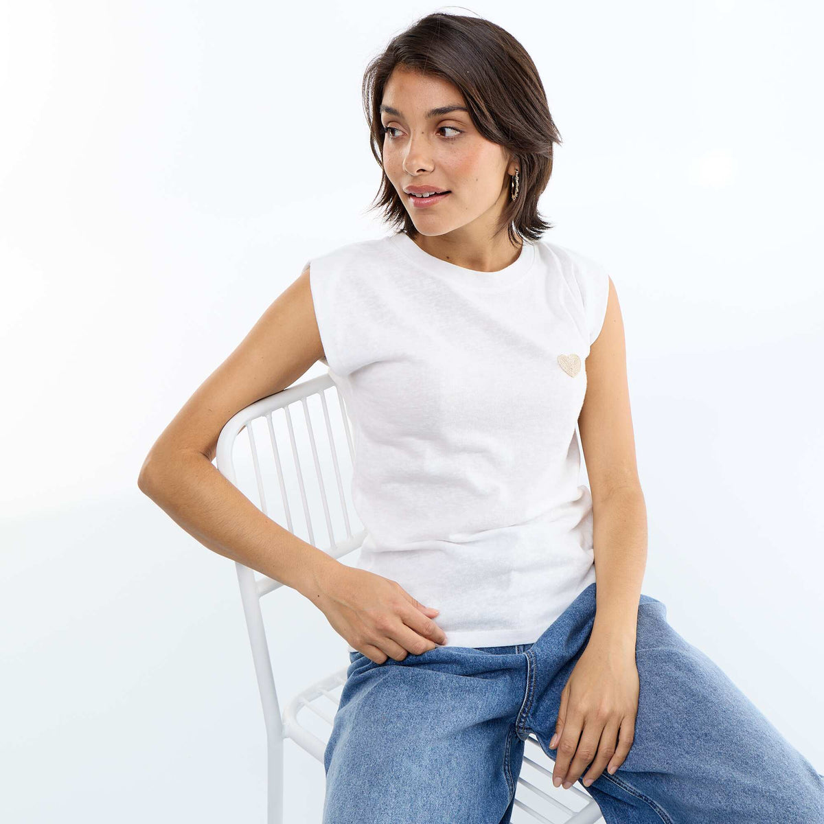 T-shirt en jersey sans manches BEIGE