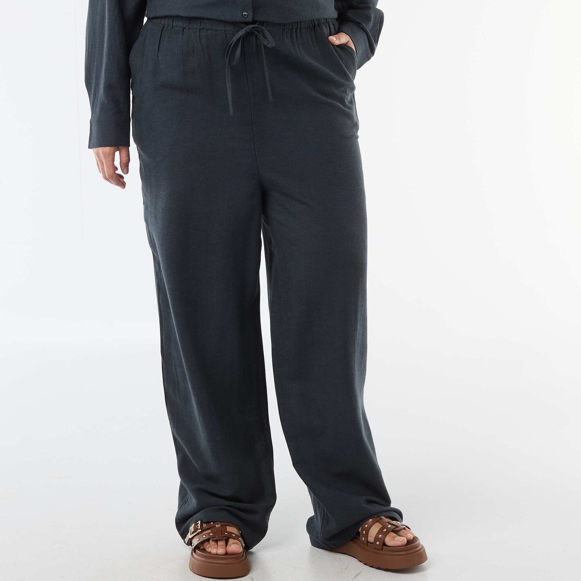 Pantalon droit en lin mélangé BLEU