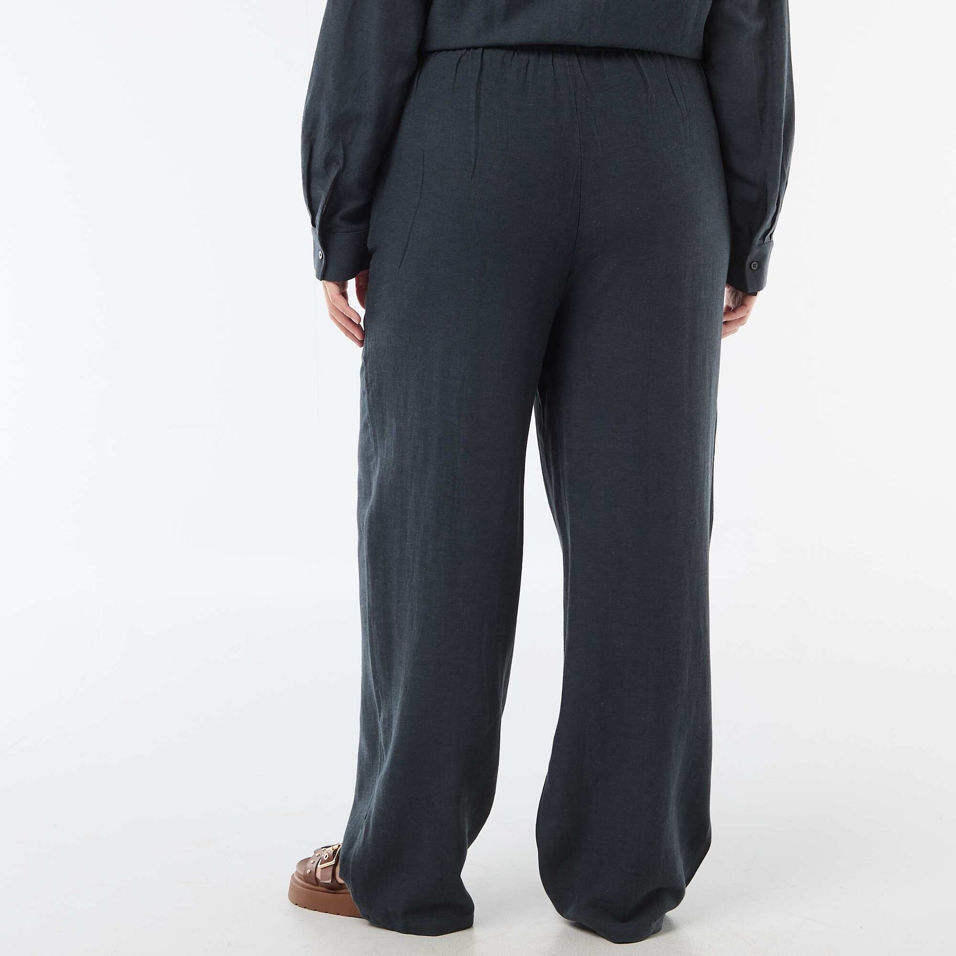 Pantalon droit en lin mélangé BLEU