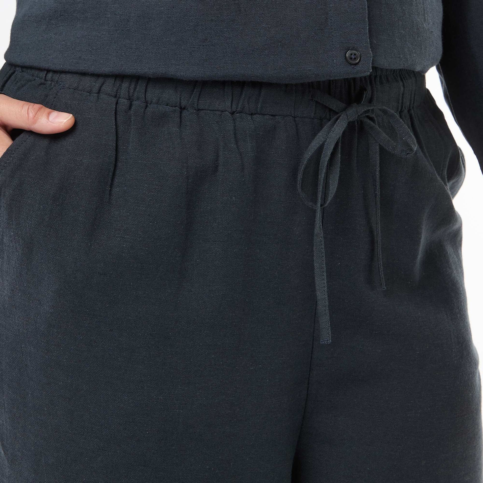 Pantalon droit en lin mélangé BLEU