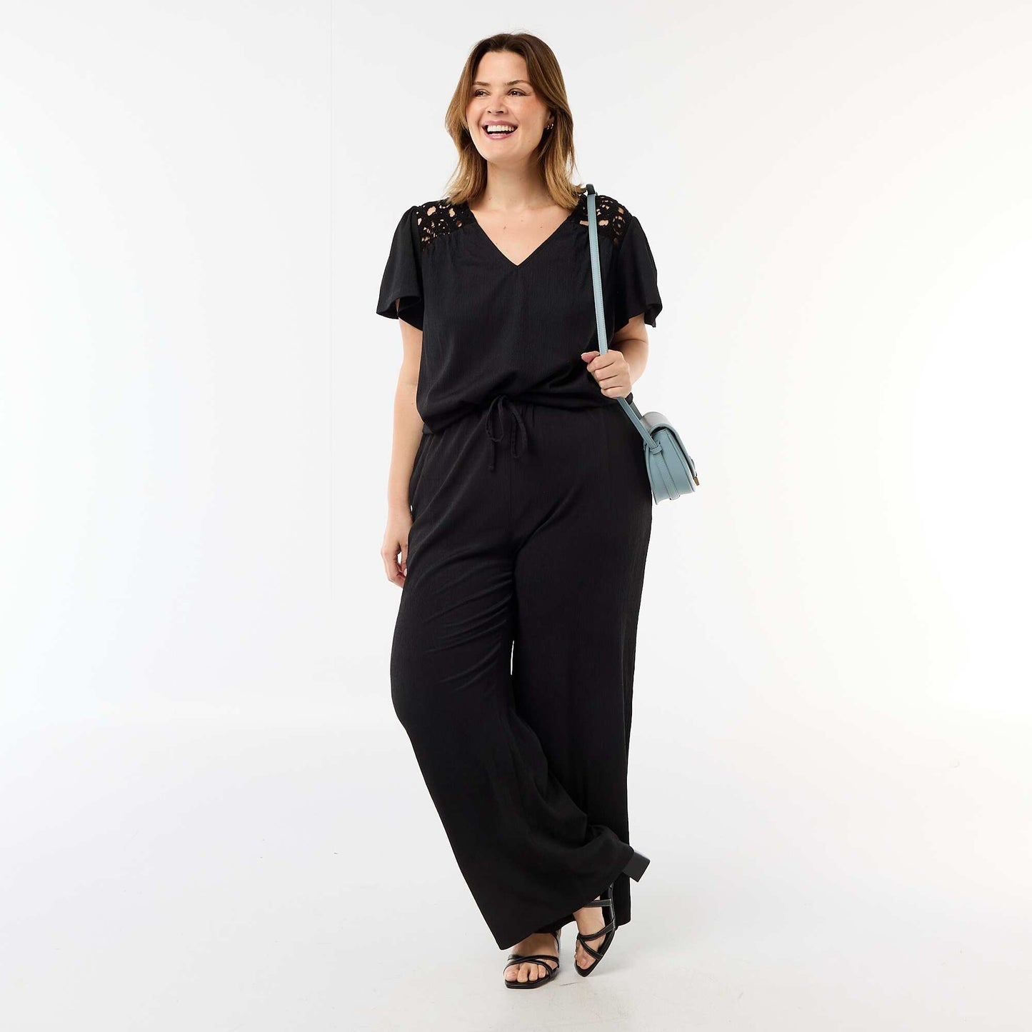Pantalon large en maille crêpée NOIR