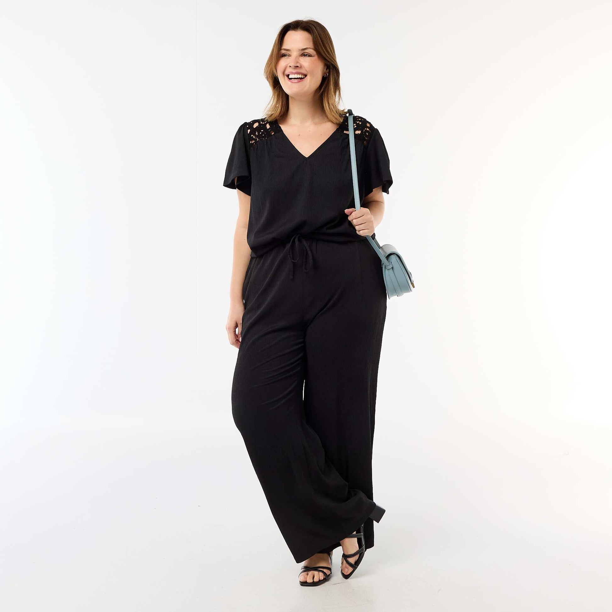 Pantalon large en maille crêpée NOIR