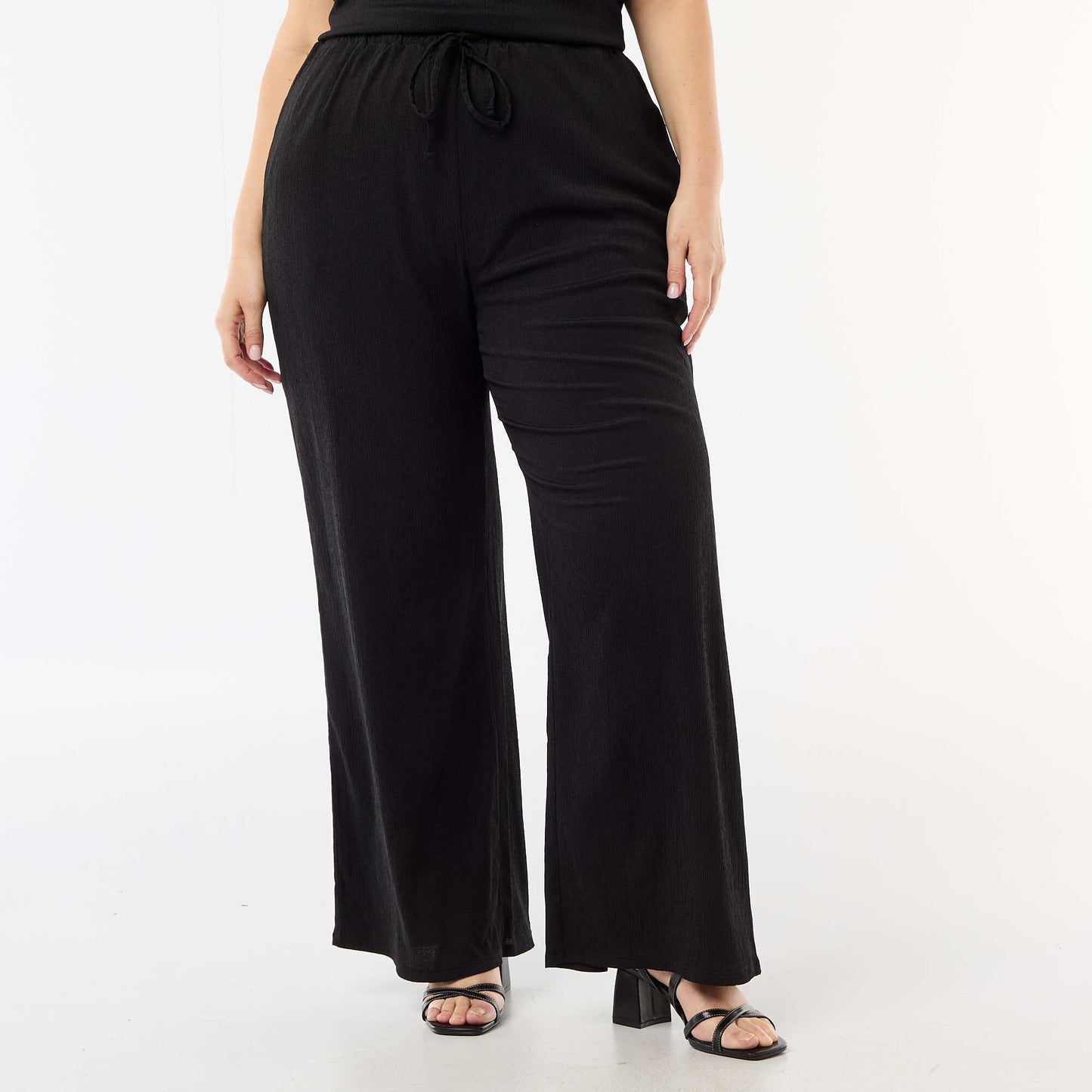 Pantalon large en maille crêpée NOIR