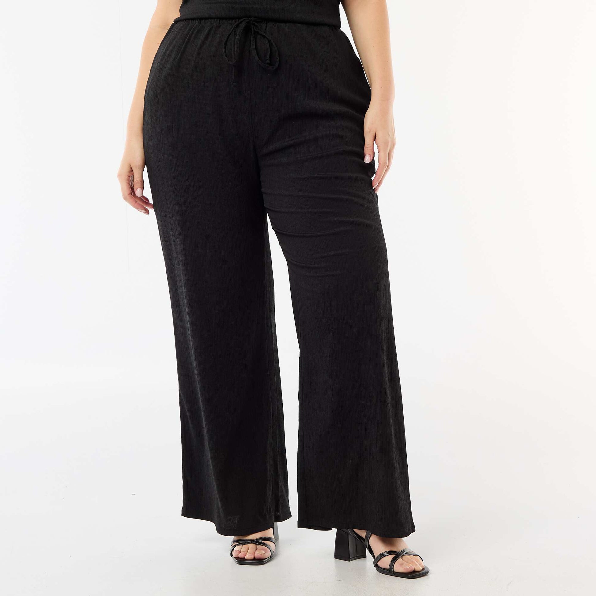 Pantalon large en maille crêpée NOIR