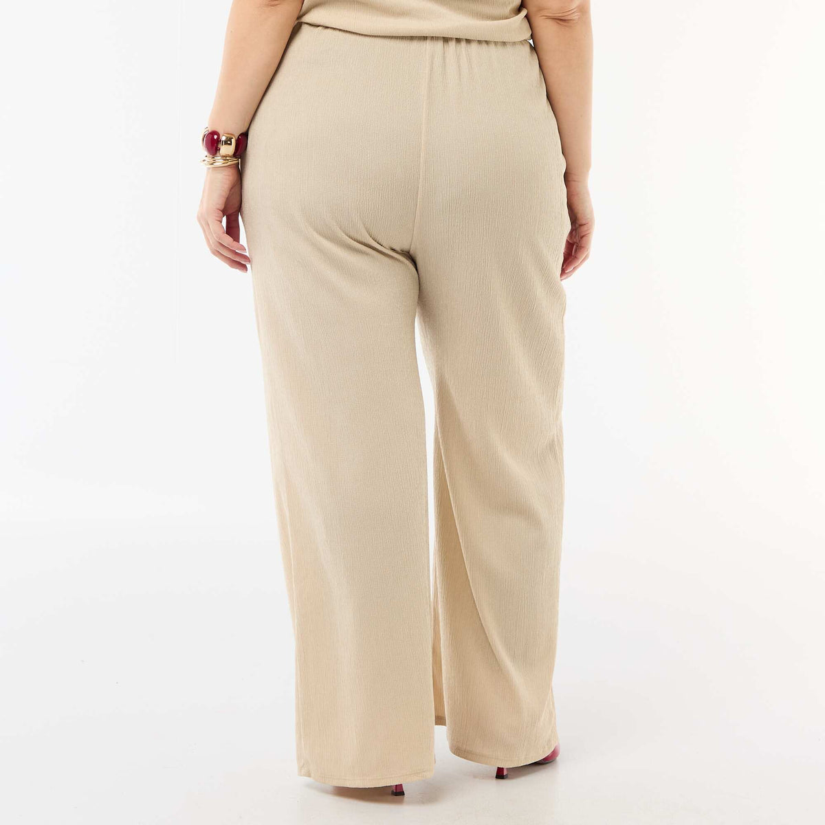 Pantalon large en maille crêpée BEIGE