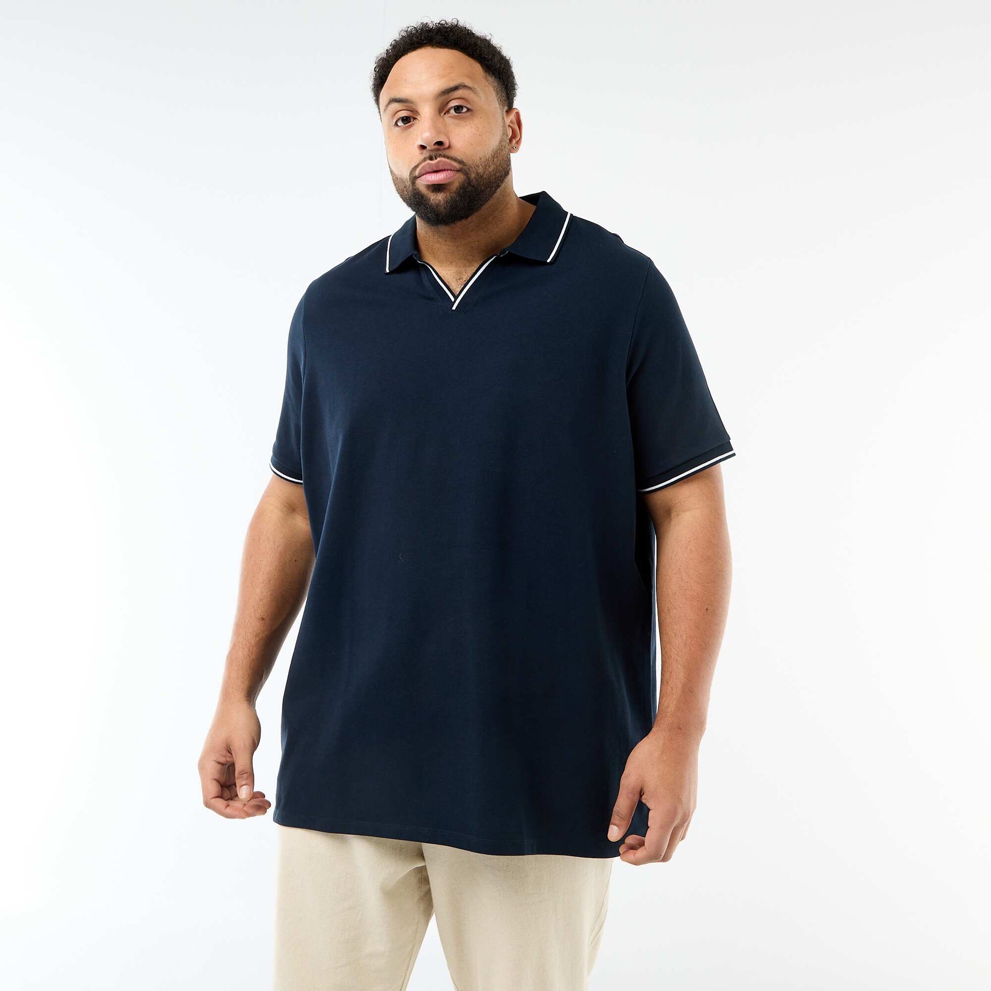 Polo en piqué de coton avec col polo sans boutons BLEU