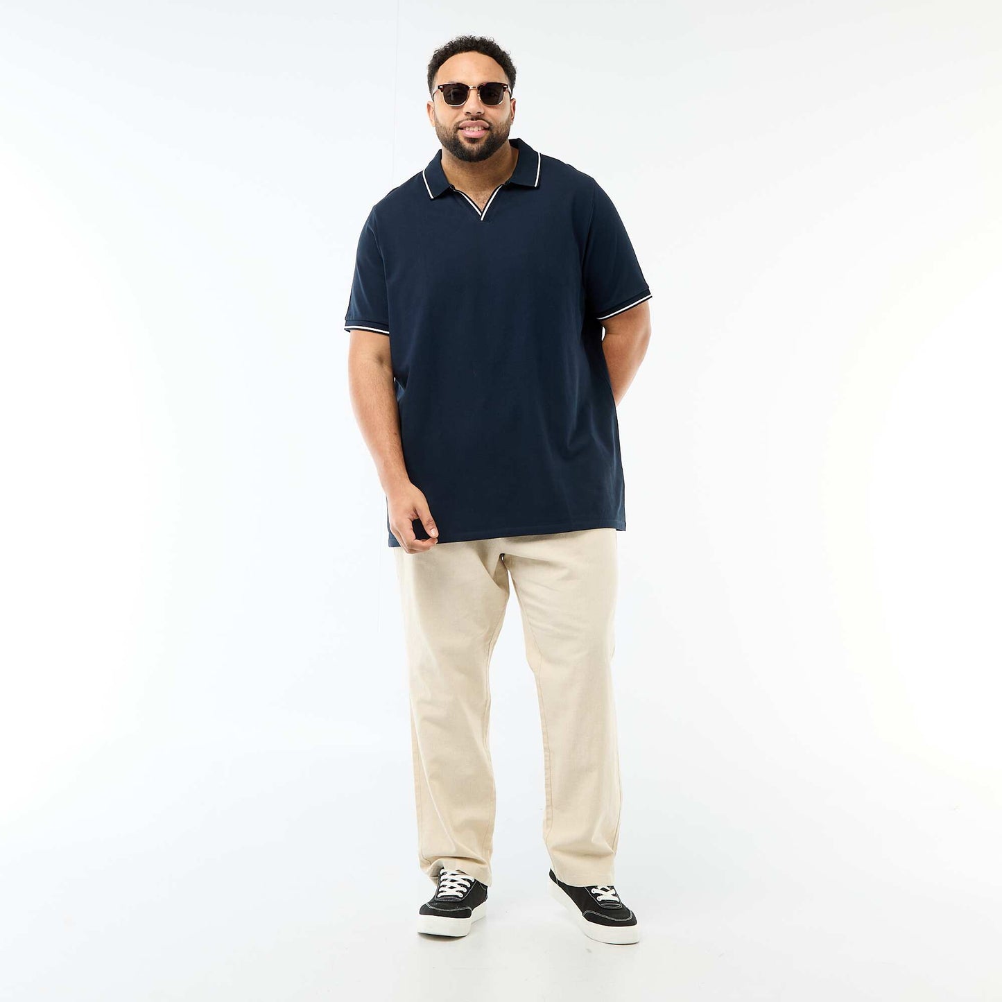 Polo en piqué de coton avec col polo sans boutons BLEU