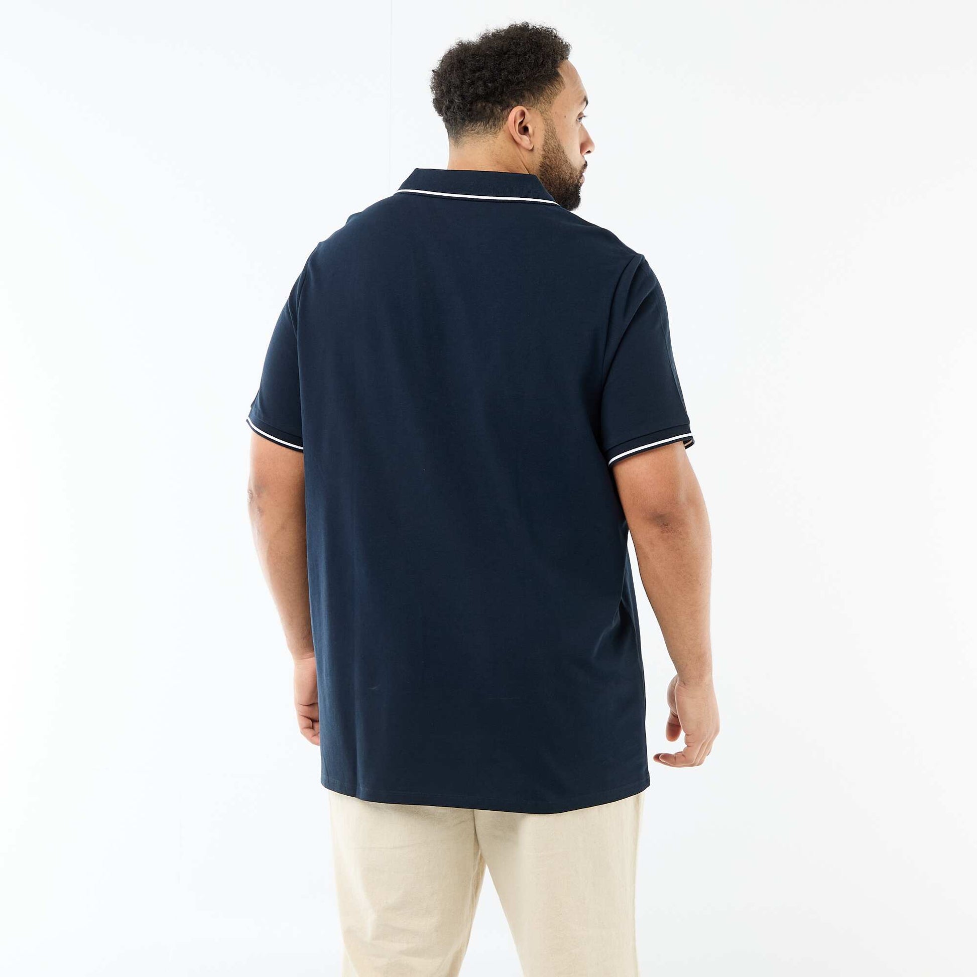 Polo en piqué de coton avec col polo sans boutons BLEU