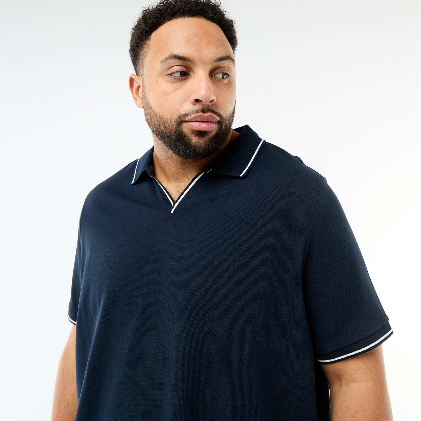 Polo en piqué de coton avec col polo sans boutons BLEU