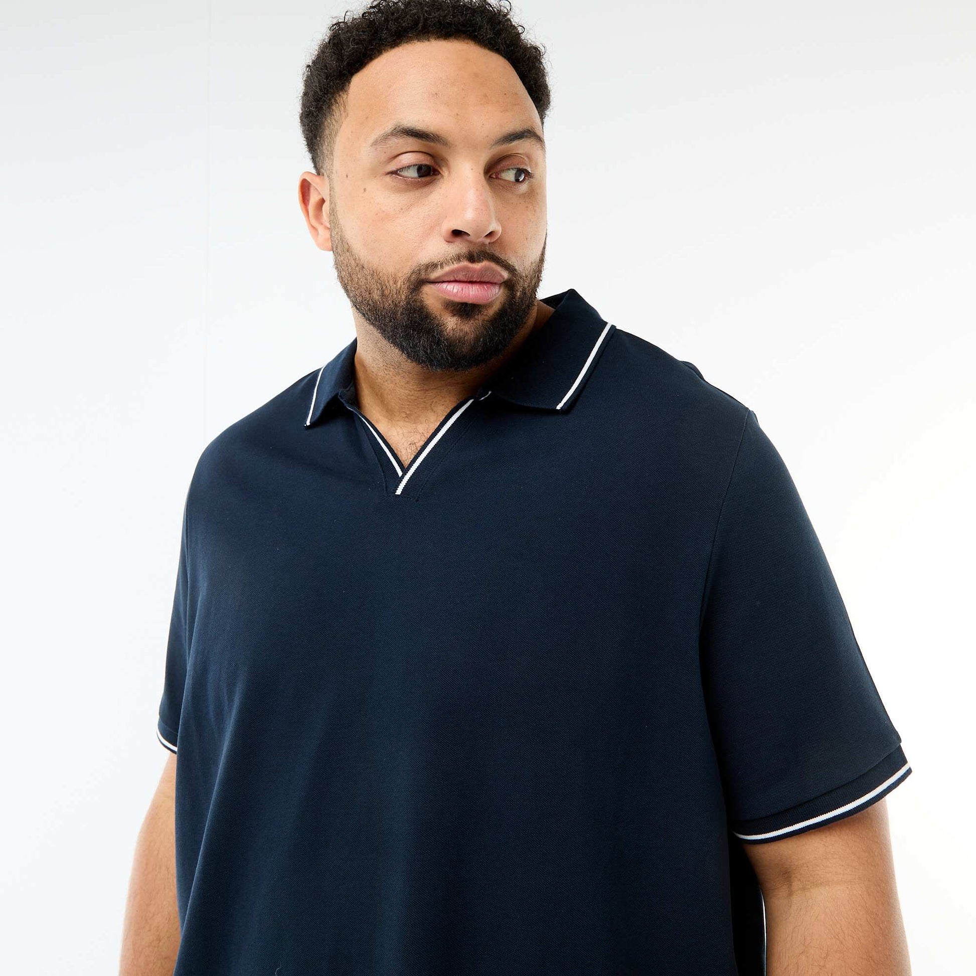 Polo en piqué de coton avec col polo sans boutons BLEU
