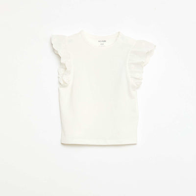 T-shirt en jersey de coton avec manches courtes en broderie anglaise BLANC
