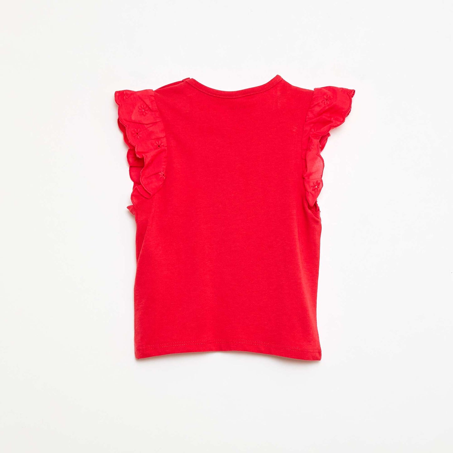 T-shirt en jersey de coton avec manches courtes en broderie anglaise ROUGE