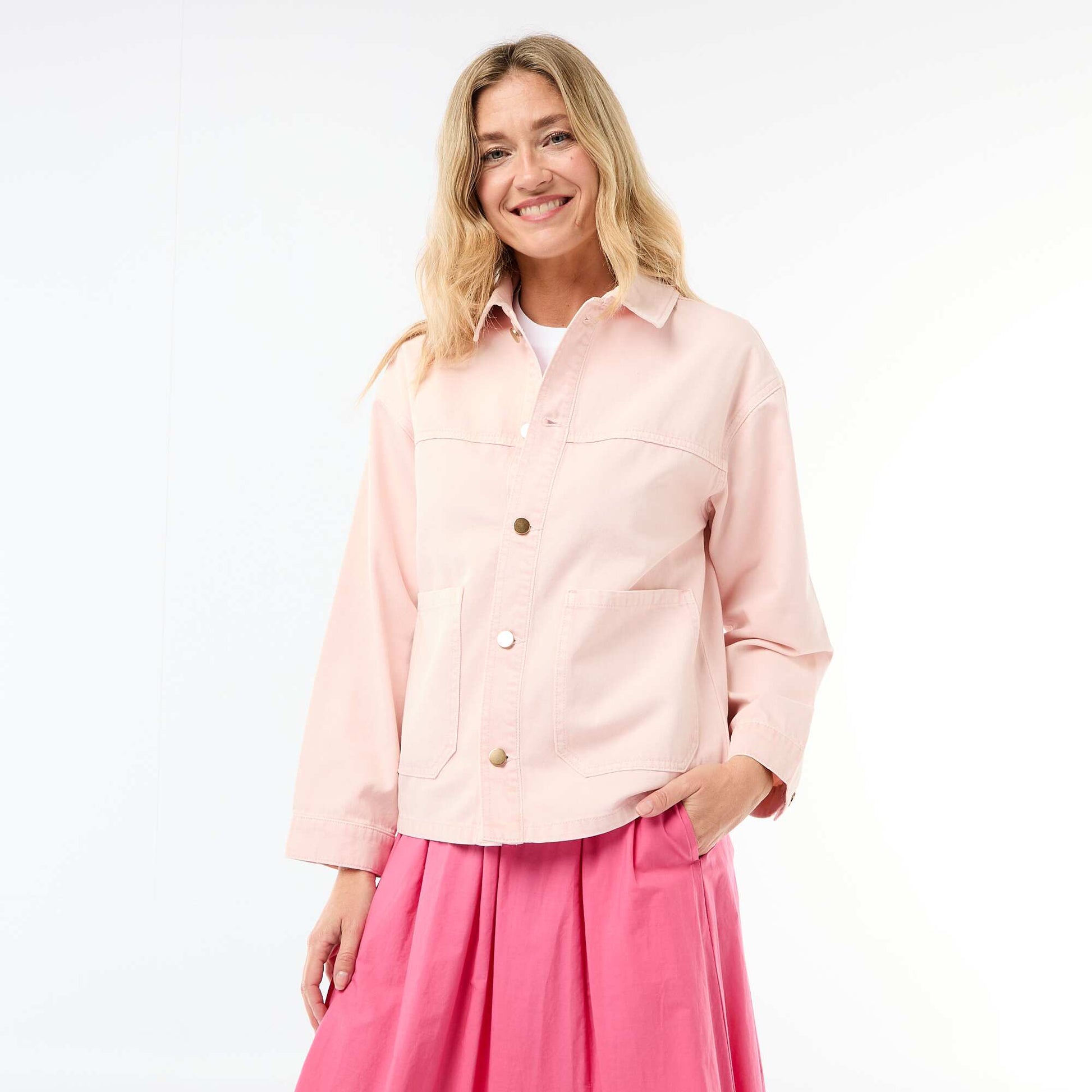 Veste denim courte avec 2 poches plaquées ROSE
