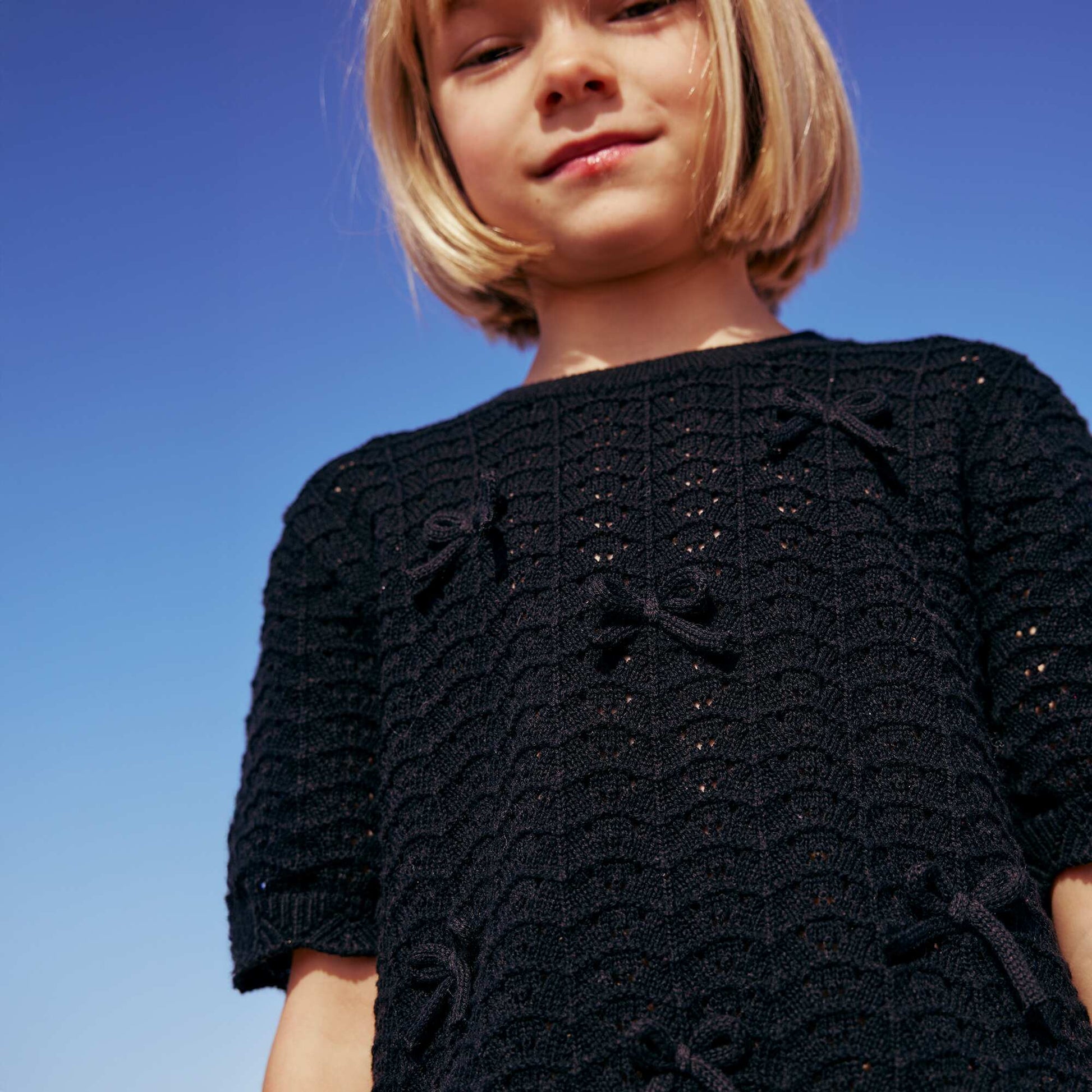 Pull en crochet à manches courtes NOIR