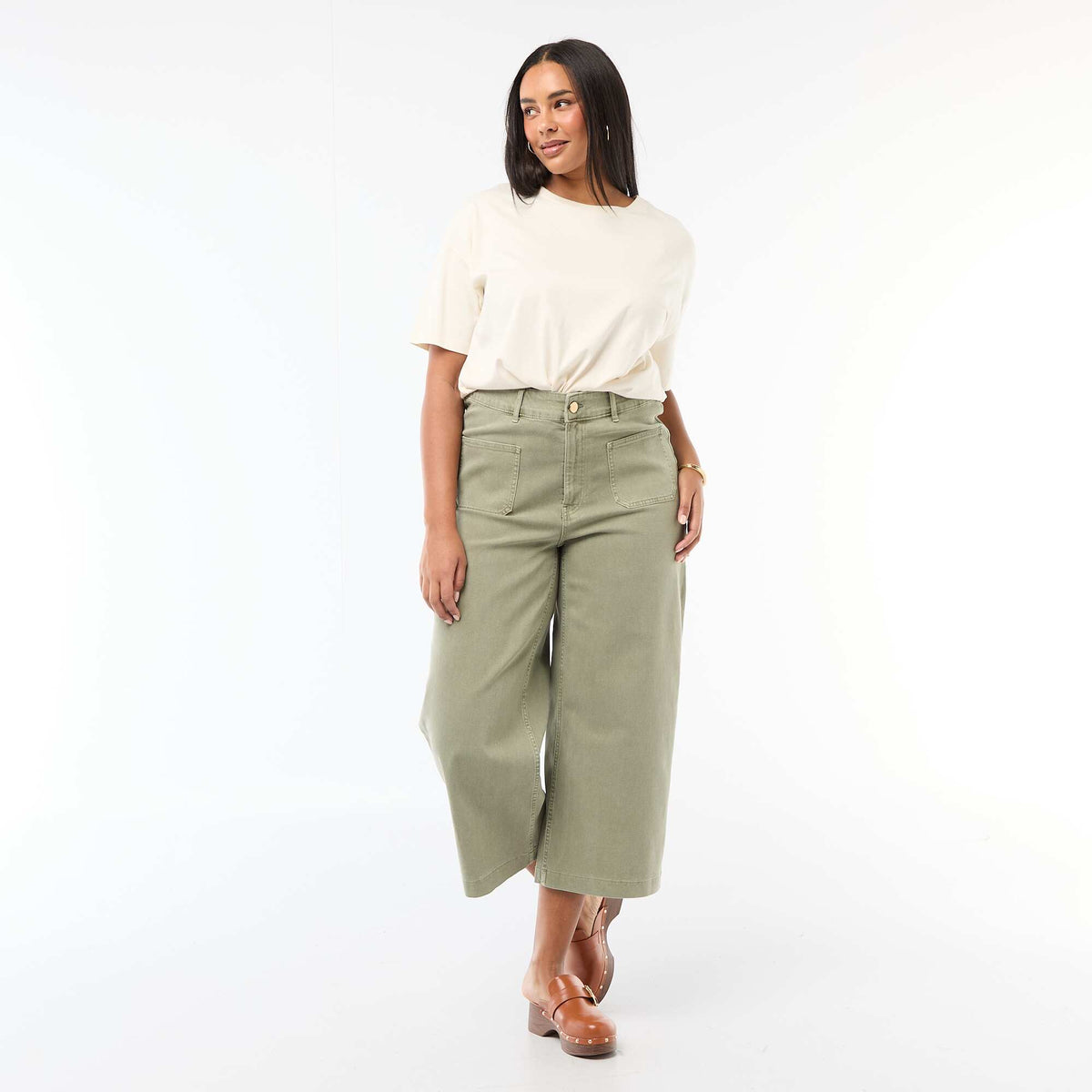 Pantalon coupe large / wide leg taille standard KAKI
