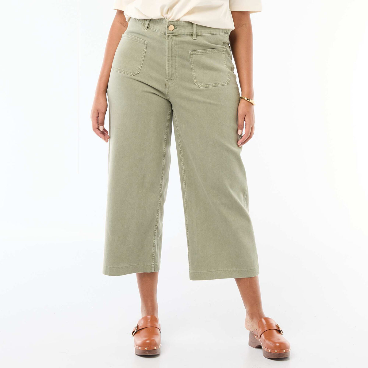 Pantalon coupe large / wide leg taille standard KAKI