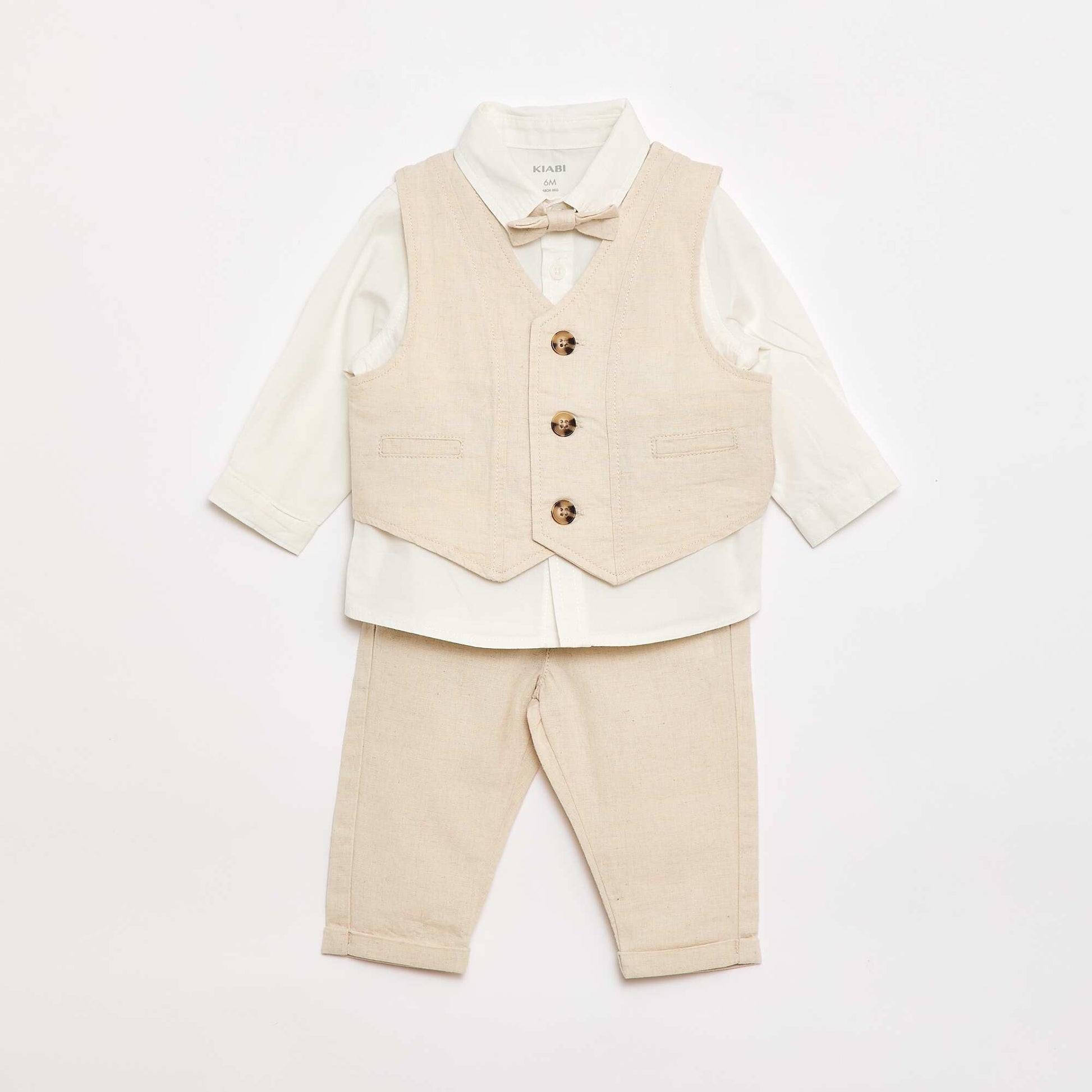 Ensemble de cérémonie 4 pièces en coton et lin BEIGE
