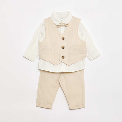 Ensemble de cérémonie 4 pièces en coton et lin BEIGE