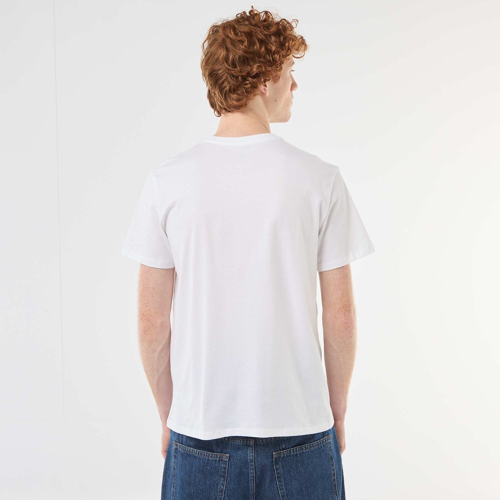 T-shirt imprimé placé en coton uni BLANC